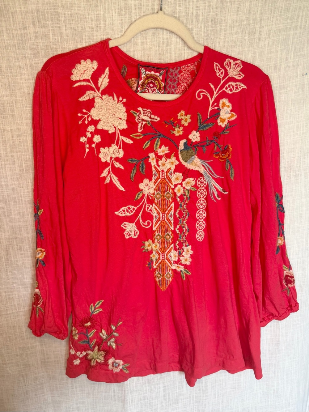 Johnny Was Ellia Fuchsia Embroidered Bird Floral Tunic Boho Cottagecore M - Picture 6 of 15